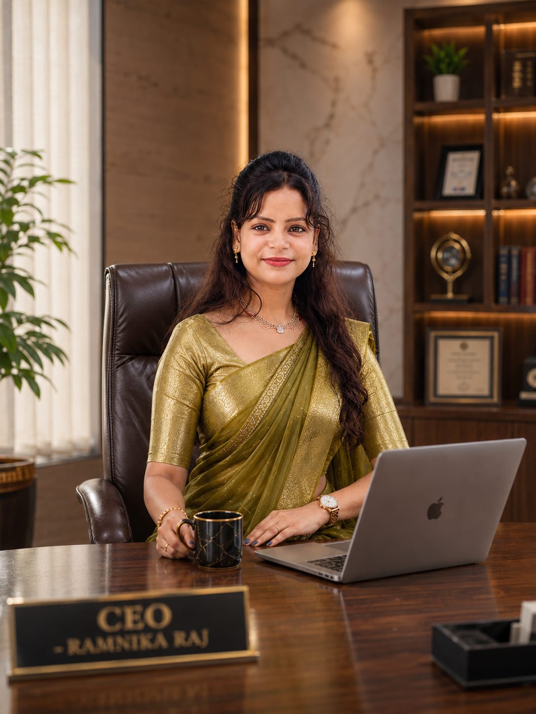 Ramnika Raj, Founder & CEO of JARK INDUSTRIES, at her office desk