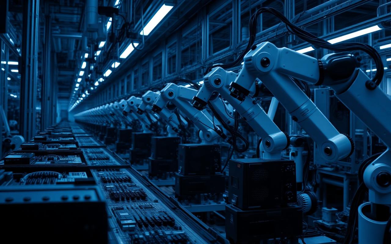 Robotic assembly line used in electronics product development